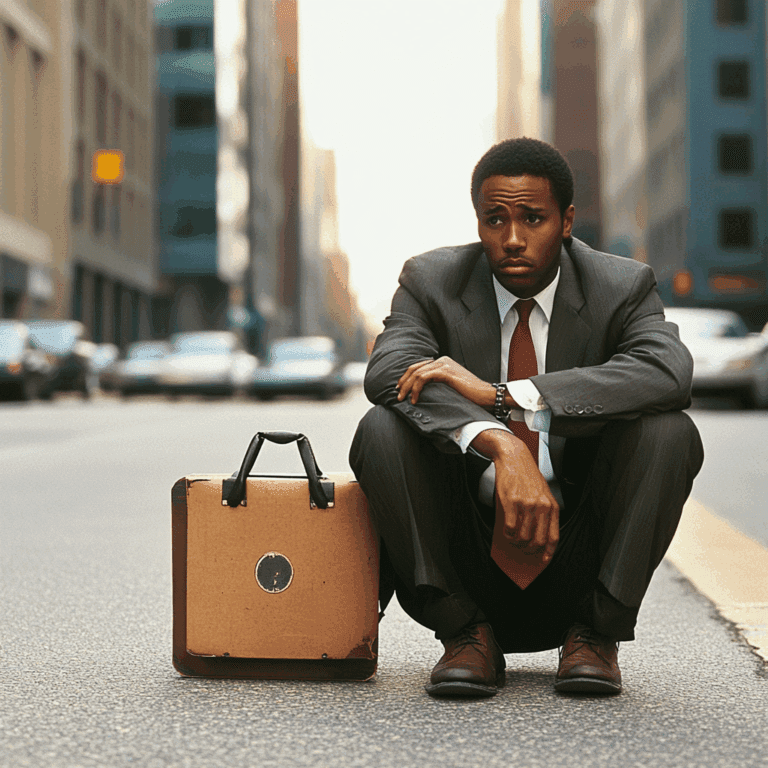 Man laid off sad in street.