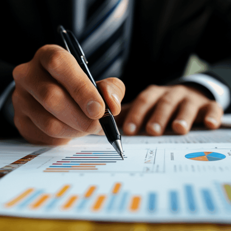 Manager assessing employee's performance metrics