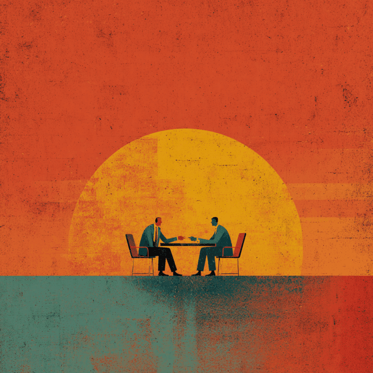 Two professionals seated across from each other in a formal discussion, representing workplace resolution.