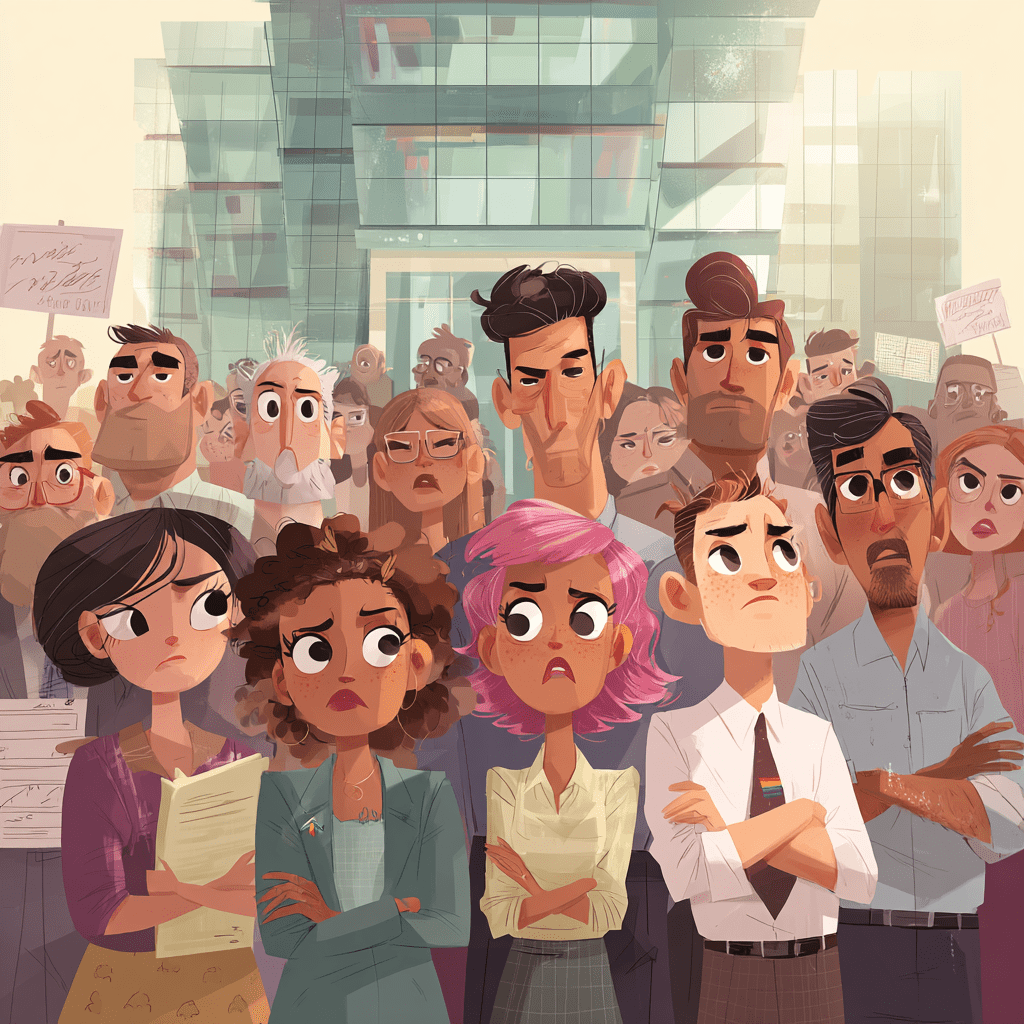 A group of disgruntled workers is upset about being asked to return to the office