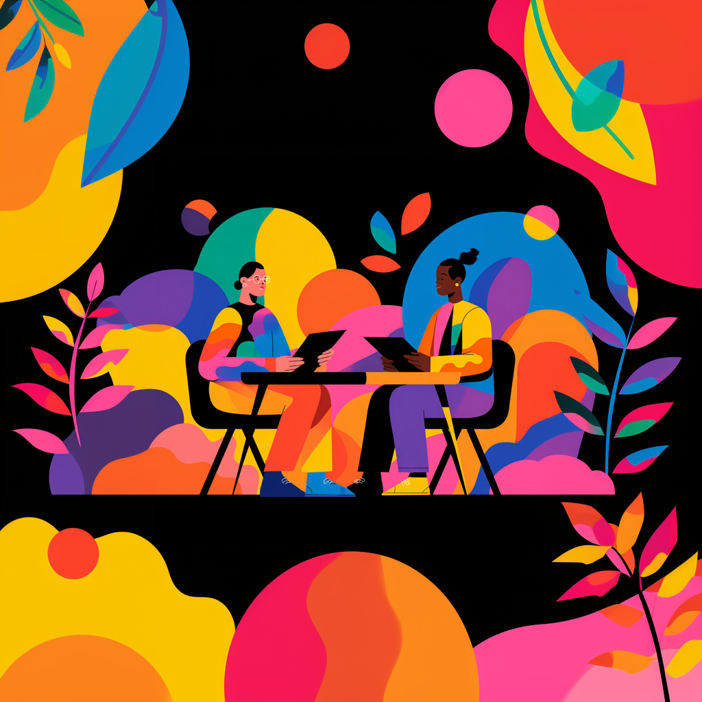 Animated illustration of employees confidently negotiating a severance package