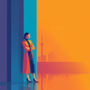 Animated illustration showing an employee at a crossroads in a modern office, symbolising constructive dismissal and workplace changes in Ontario