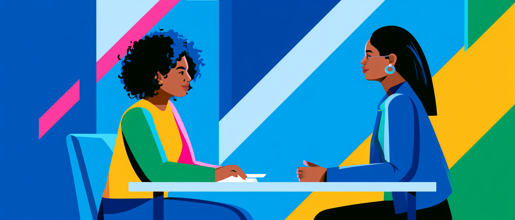 Employee speaking with an HR representative in a workplace meeting
