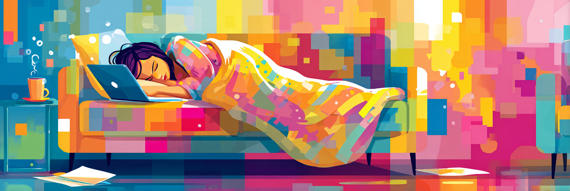 Employee resting on a couch while on medical leave from work